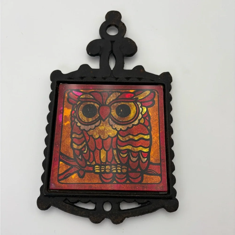 Vintage Holt Howard Owl Wall Hanging - Glass and Iron